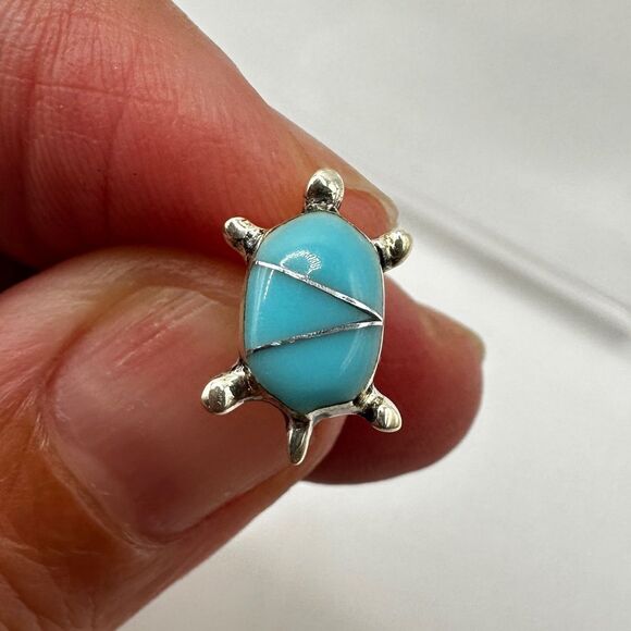 Sleeping beauty turquoise and sterling silver turtle earring studs! - Picture 7 of 10